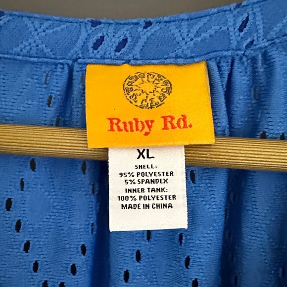 Ruby Rd. Blue Textured Blouse with Ruffle Sleeves - Picture 2 of 7